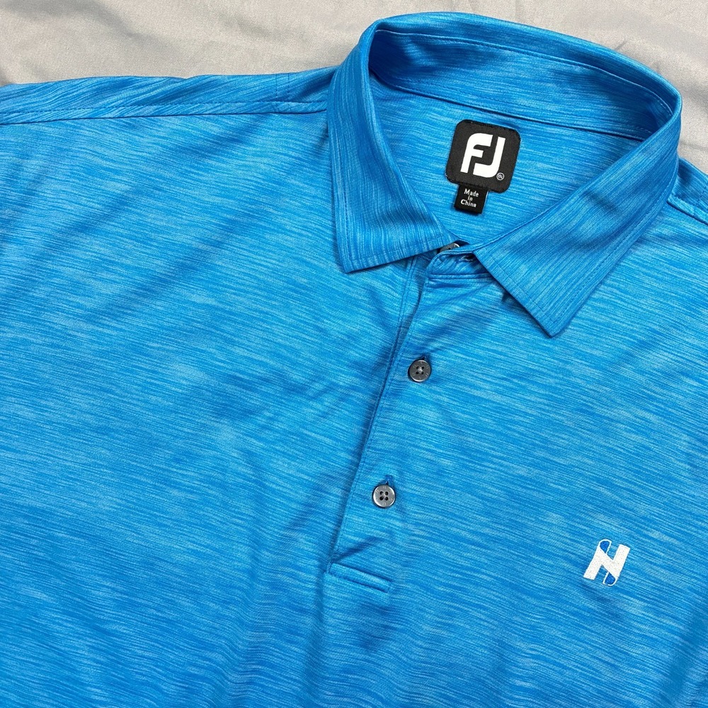 Footjoy Polo Shirt XXL Embroider Performance Stretch Golf Blue Moisture Wicking